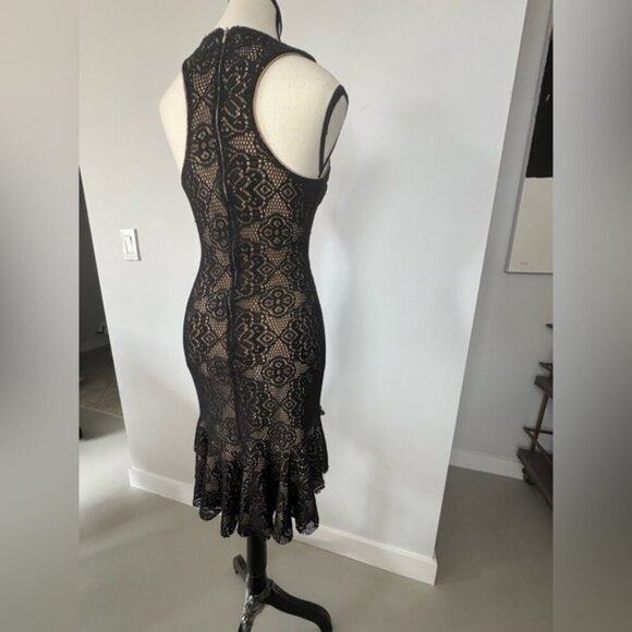 Dress the Population Black & Beige V-Neck Midi Dress - Size Small - Picture 3 of 16